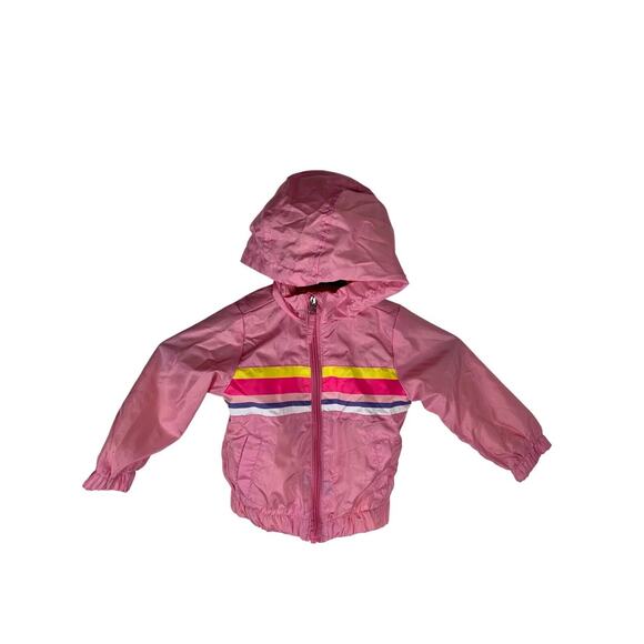 Pink Platinum Toddler Girls Hooded Windbreaker Jacket 24M With Rainbow Stripes - Picture 1 of 5